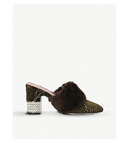 brown gucci mule|Gucci velvet mules with fur.